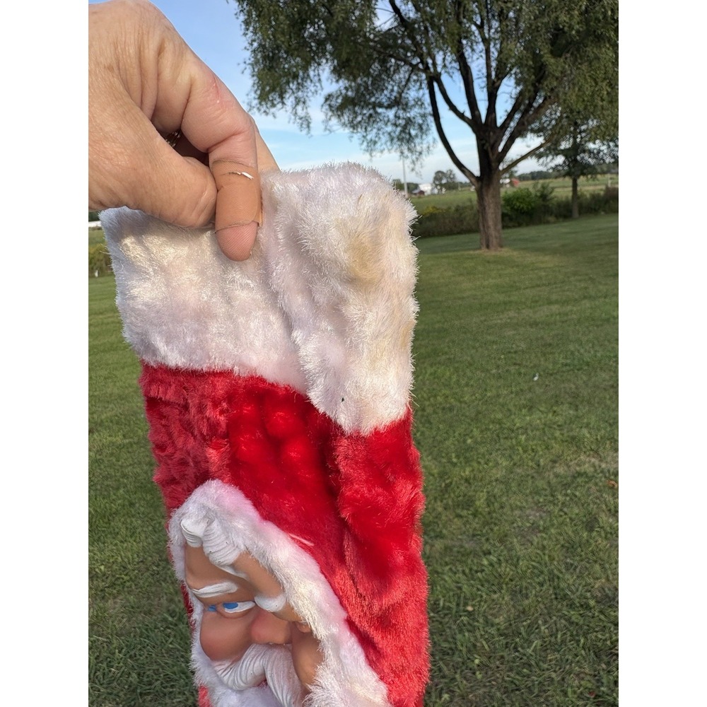 Vintage 1950's Rubber Face Plush Red Santa Stocking Christmas White Beard - Picture 3 of 6